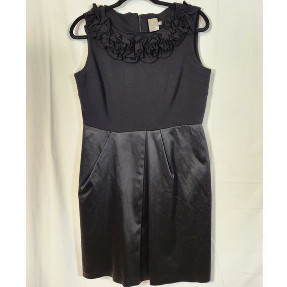 Taylor 10 $125 Black Floral Ruffle Stretch Shift Dress Professional Elegant - Picture 1 of 14